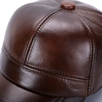 100 % Hakiki Deri beyzbol şapkası Yaşlı Erkekler ve Kadınlar Ayarlanabilir kulak koruyucu şapka Erkek Kış Doruğa Kap Yeni Yıl Hediye B-7135