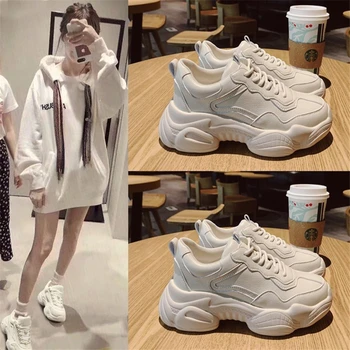2022 Yeni Şık Ayakkabı Kadın Bahar Yeni vulkanize ayakkabı Kadın Platformu Beyaz gündelik spor ayakkabı Büyük Boy Zapatos De Mujer