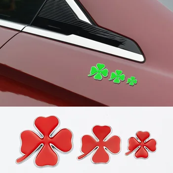 3D Metal Dört Yapraklı Yonca Quatrefoil Yeşil Amblem Badge Sticker için ALFA ROMEO Mito 147 156 159 166 Örümcek Sağlıklı Şanslı Sembol