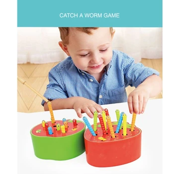 - Bebek oyuncakları ahşap erken çocukluk eğitici oyuncaklar manyetik yakalamak solucan oyunu renk bilişsel