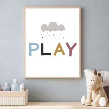 Hadi Sadece Oyun Kelimeler Sanat Tuval Baskılar Gökkuşağı Bulutlar Güneş Posterler Kreş Boyama Duvar Resimleri Çocuk Odası Oyun Odası Bebek Dekor