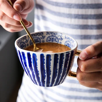 Yaratıcı el-boyalı seramik çay kahve fincanı altın kolu ile kahvaltı fincan süt mutfak
